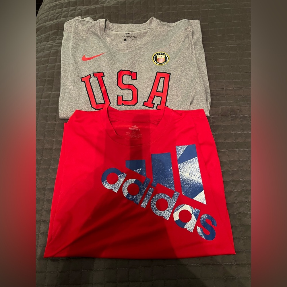 Nike and Adidas short sleeve, dry fit shirts, like new. Mens size medium.